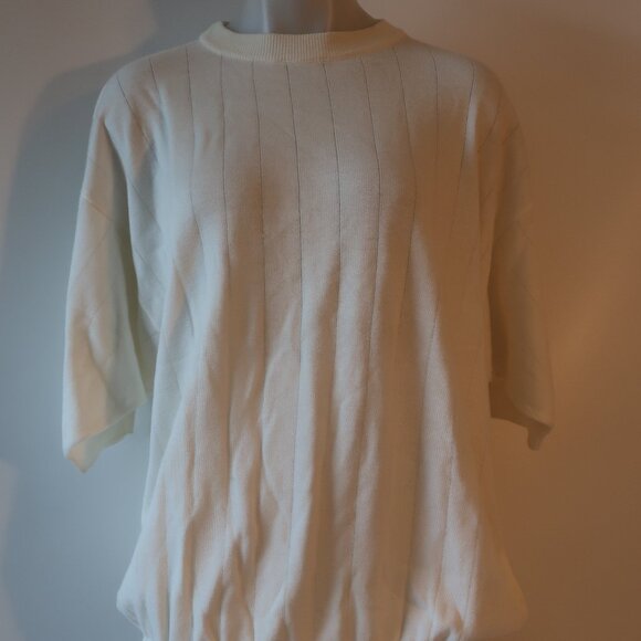 Mens Uomo Couture Vito Rufolo Ivory Knit Cotton Blend Short Sleeve Sweater XL * - Picture 4 of 7